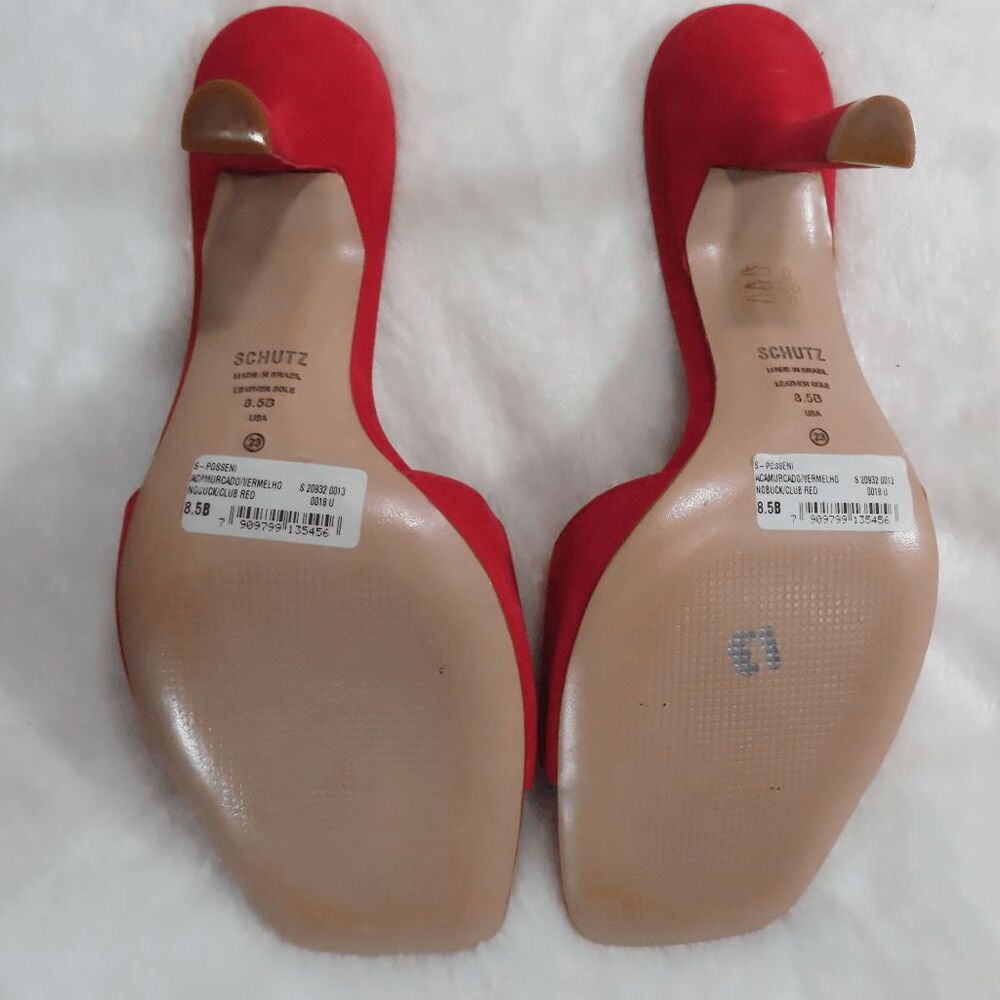 SCHUTZ Club Red Nobuck Leather Posseni Heel Sandals Size 8.5 - Picture 4 of 6